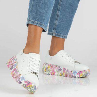 2. Leder-Plateau-Sneaker mit weißem Blumenmuster Filippo DP7507