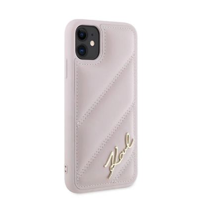 4. Karl Lagerfeld Diagonal Quilted Script Hülle für iPhone 11 / Xr – Rosa