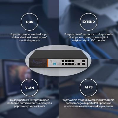 10. Extralink VICTOR | PoE-Switch | 8x Gigabit PoE/PoE+, 2x SFP, 1x Konsolenanschluss, 150 W, Managed