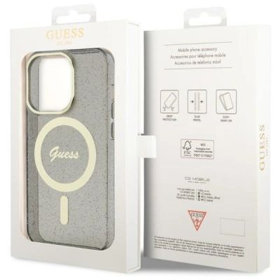 8. Guess, GUHMP14LHCMCGK iPhone 14 Pro 6,1" schwarz/schwarz Hardcase Glitter Gold MagSafe