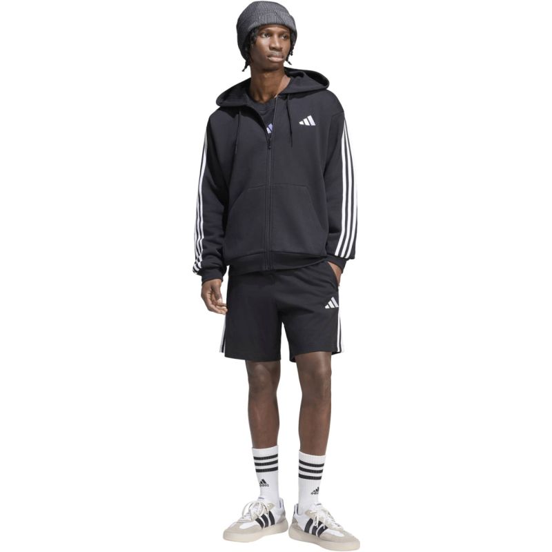 6. adidas Essentials Fleece-Kapuzenjacke für Herren mit 3 Streifen und durchgehendem Reißverschluss, Schwarz, KY6559