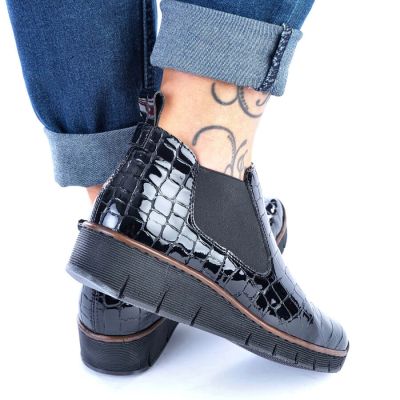 63. Rieker W R474 Schlangenleder Stiefeletten schwarz