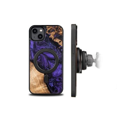 2. Holz- und Harzhülle für iPhone 15 Plus MagSafe Bewood Unique Violet – Lila und Schwarz