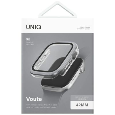 5. Uniq Voute Panzerglas-Gehäuse für Apple Watch 10 42 mm – Silber