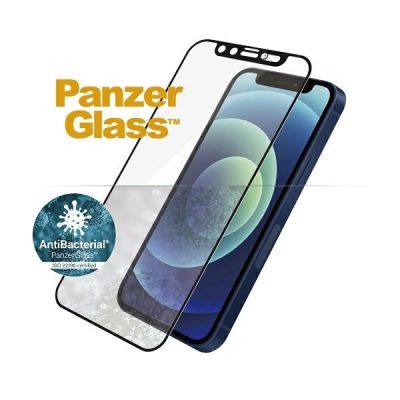 2. PanzerGlass E2E Mikrofraktur-Antibakterielles Glas mit Swarovsky-Kristall-Kameraabdeckung für iPhone 12 mini – mit schwarzem Rahmen