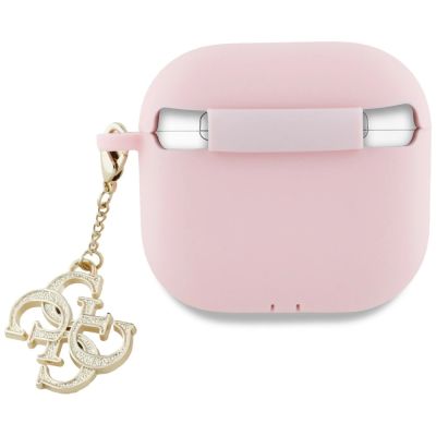 2. Guess AirPods 4 Silikonhülle mit 4G-Anhänger – pink
