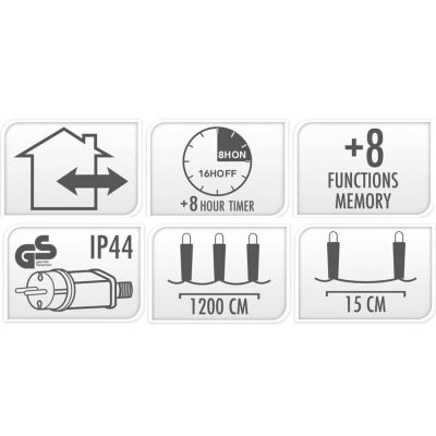 12. Weihnachtsbaumbeleuchtung, Außenbeleuchtung, 360°-LED-Steuerung, Timer, warmweißes, transparentes Kabel