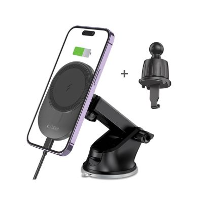 2. Tech-Protect MM15W-V1 Autotelefonhalter mit MagSafe 15W induktivem Ladegerät für Cockpit / Lüftungsschlitze – Schwarz