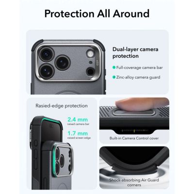 5. ESR Cyber ​​Tough Kickstand MagSafe Hülle für iPhone 18 Pro Max / 17 Pro Max – Grau