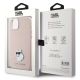 8. Karl Lagerfeld Silikon Choupette Metall Pin Hülle für iPhone 15 Plus / 14 Plus – Rosa