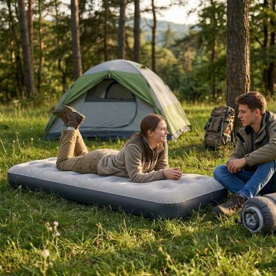 3. Beflockte Matratze für 1 Person, Grau, 191 x 73 x 22 cm, 24637