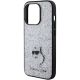 6. Karl Lagerfeld Feste Glitzer-Choupette-Logo-Metallpin-Hülle für iPhone 15 Pro Max – Silber