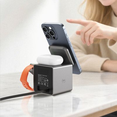 7. Acefast E34 22,5W 3-in-1 Induktionsladegerät mit integriertem Kabel für Smartphone, Smartwatch und Kopfhörer – Grau