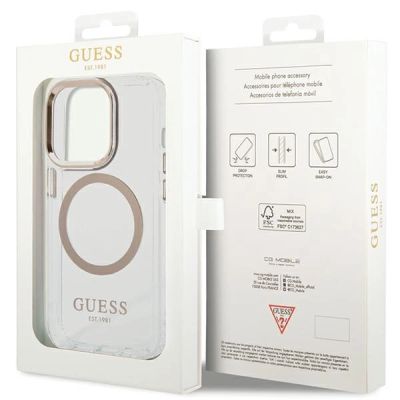 8. Guess Metal Outline Magsafe Hülle für iPhone 15 / 14 / 13 - Gold