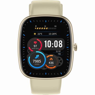 3. GRAVITY GT18-8 Damen-Smartwatch, beiges Silikonarmband + weißes Armband