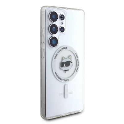 4. Karl Lagerfeld Button Choupette Head Gedrucktes Logo MagSafe Samsung Galaxy S25 Ultra Hülle weiß