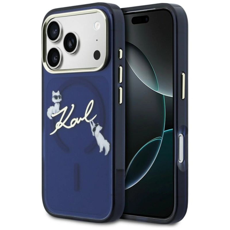 Karl Lagerfeld IML Choupettes Karl Script Logo MagSafe Hülle für iPhone 17 Pro - Blau