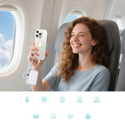 10. Joyroom JR-PBF27 Pro 10000mAh 30W Powerbank mit integriertem USB-C-Kabel und zusätzlichem bidirektionalem USB-C-auf Lightning Kabel – Weiß