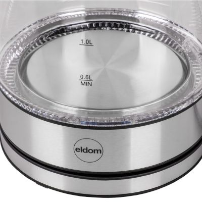 15. ELDOM GLASKABELLOSER WASSERKOCHER C420 KETTY 1850-2200W 1,7L NETTOFILTER BELEUCHTETER BEHÄLTER, HEIZPLATTE