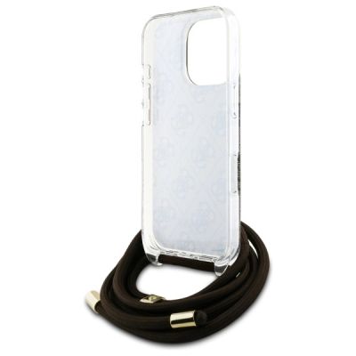 6. Guess Crossbody Cord 4G Print Hülle für iPhone 16 Pro – braun