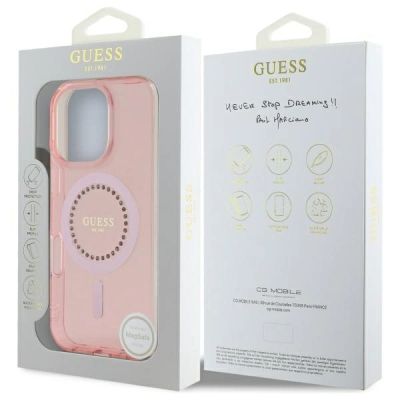 8. Guess IML Strassstein-MagSafe-Hülle für iPhone 16 Pro – Pink