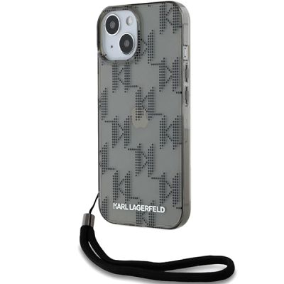 Karl Lagerfeld IML Mono KL Pattern & Cord Hülle für iPhone 15 / 14 / 13 – Schwarz
