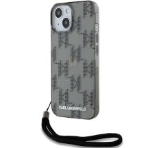 Karl Lagerfeld IML Mono KL Pattern & Cord Hülle für iPhone 15 / 14 / 13 – Schwarz