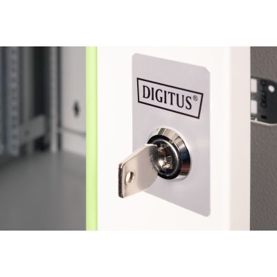 2. Digitus Unique 19" 12U 600x450 Wand-Netzwerkschrank, Glastür, grau, ungeteilt, montiert, 100 kg
