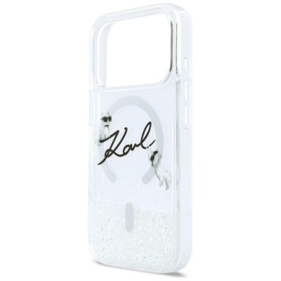 6. Karl Lagerfeld Flüssigglitzer-MagSafe-Hülle mit Karl-Schriftzug-Logo für iPhone 17 Pro – Transparent