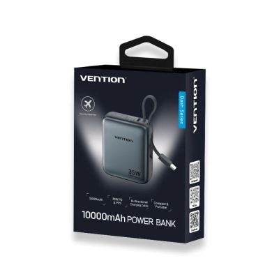 5. Vention 10000mAh 35W PD Powerbank mit integriertem USB-C-Kabel, Grau