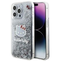 Hello Kitty Liquid Glitter Charms Kitty Head Hülle für iPhone 15 Pro Max – Silber