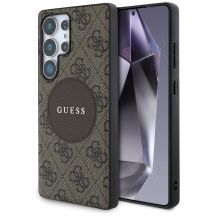 Guess 4G Round Patch Classic Logo MagSafe Hülle für Samsung Galaxy S25 Ultra braun