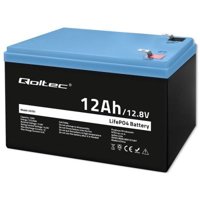 8. Qoltec LiFePO4 Lithium-Eisenphosphat-Batterie 12,8 V 12 Ah 153,6 Wh BMS