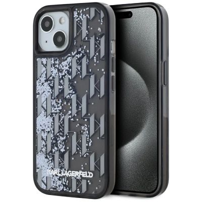Karl Lagerfeld Liquide Glitter Monogram Gradient iPhone 15 Hülle - Schwarz