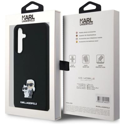8. Karl Lagerfeld Silikon Karl&Choupette Metal Pin Hülle für Samsung Galaxy A35 – Schwarz