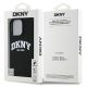 8. DKNY Silikon-MagSafe-Hülle mit weißem bedrucktem Logo für iPhone 16 Pro – Schwarz