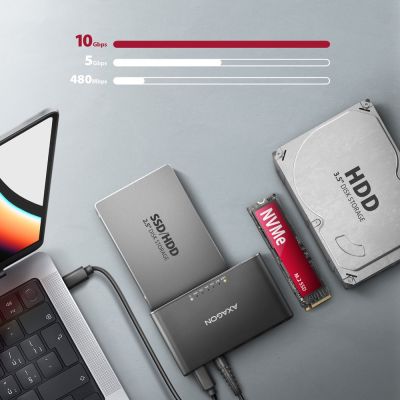 5. Axagon ADSA-CC USB-C 10 Gbit/s – NVMe M.2 SSD & SATA 2,5/3,5 SSD/HDD CLONE MASTER 2 – Digital/Daten – NVMe USB 3.2 Gen 2 (3.1 Gen 2) Typ-C Schwarz