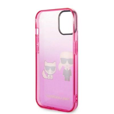 7. Karl Lagerfeld Gradient Ikonik Karl&Choupette Hülle für iPhone 14 Plus - Pink