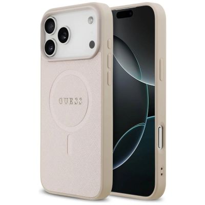 Guess Saffiano Classic Logo MagSafe Hülle für iPhone 18 Pro Max / iPhone 17 Pro Max – Pink