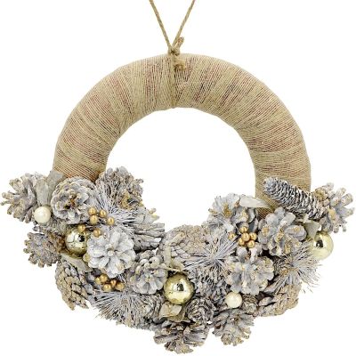2. DEKORATIVER HALBKRANZ HALF 34 CM GOLD MIT ZAPFEN UND CHRISTBAUMKUGELN MICA