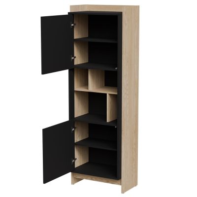 2. PORTO Vitrine 59x38x180 Eiche/Schwarz