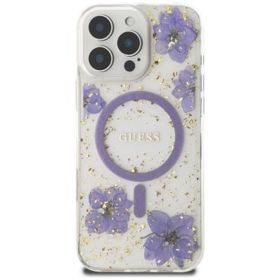 3. Guess Resin Flowers MagSafe Hülle für iPhone 16 Pro - Lila