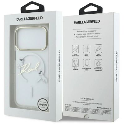 8. Karl Lagerfeld IML Choupettes Karl Script Logo MagSafe Hülle für iPhone 17 Pro – Transparent