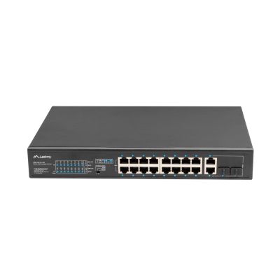 16. LANBERG Switch Rack 19" 16x 100MB PoE+/2x Combo Gigabit 150W Unmanaged RSFE-16P-2C-150