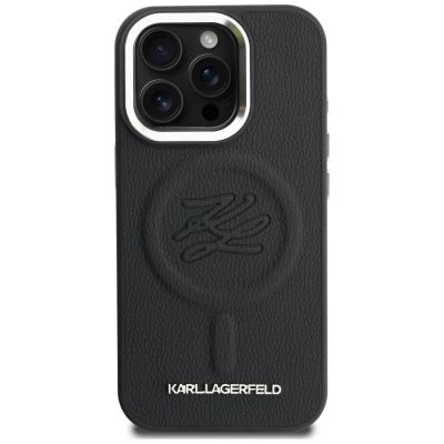 3. Karl Lagerfeld MagSafe Hülle mit Initialen und Metalllogo für iPhone 16 Pro – Schwarz