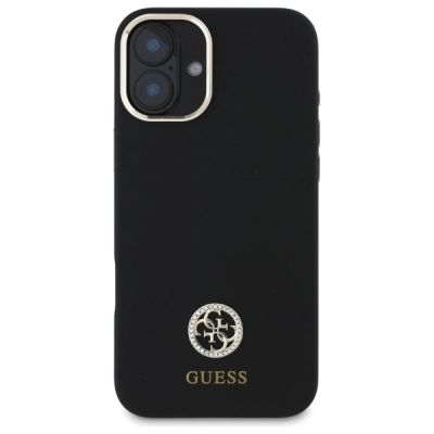 3. Guess Silikon Logo Strass 4G Hülle für iPhone 16 – Schwarz