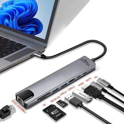 5. MEDIA-TECH HUB USB 8 IN 1 GIGA LAN HUB MT5046