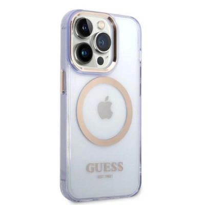 4. Guess GUHMP14LHTCMU iPhone 14 Pro 6,1" lila/lila Hartschale Gold Outline Translucent MagSafe
