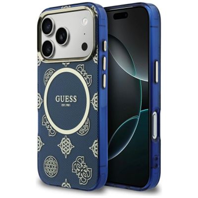 Guess IML Peony Dot MagSafe Hülle für iPhone 17 Pro - Blau