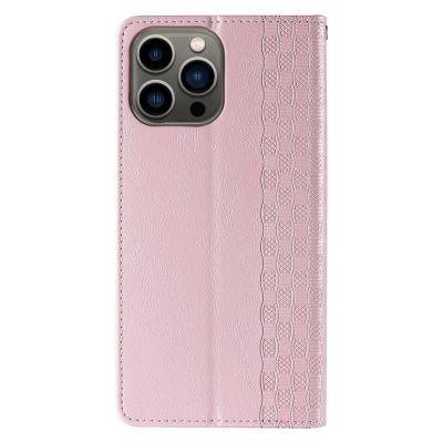 6. Magnetband-Hülle für iPhone 14 Plus Flip Wallet Mini Lanyard Stand Pink